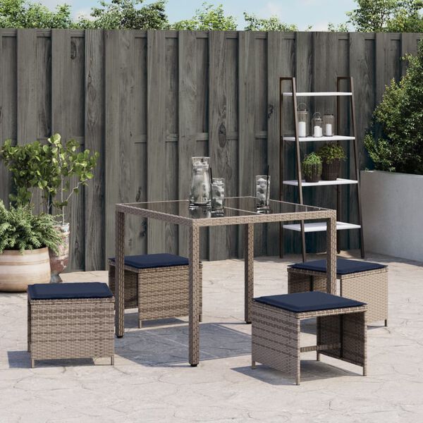 vidaXL Garden Stools with Cushions 4 pcs Grey 40x40x35 cm Poly Rattan