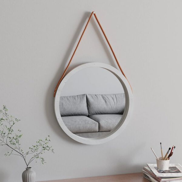 vidaXL Wall Mirror with Strap White &Oslash; 55 cm