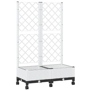 vidaXL Garden Planter with Trellis&Wheels White 80 x 40 x 131.5 cm PP