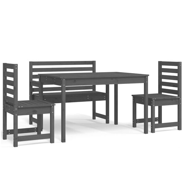 vidaXL 4 Piece Garden Dining Set Grey Solid Wood Pine