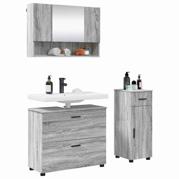 vidaXL Bathroom Furniture Set 3 pcs Grey sonoma Engineered wood