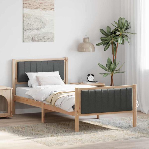 vidaXL Bed frame Brown and dark grey 90 x 190 cm Solid pine wood
