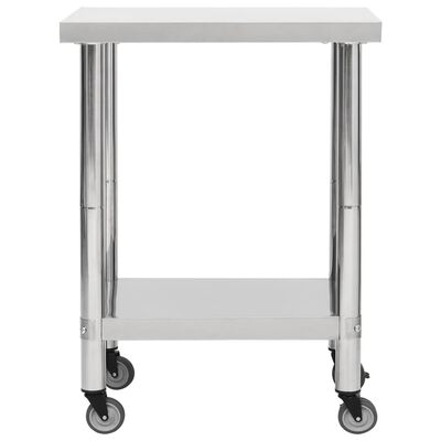 vidaXL Kitchen Work Table with Wheels 80x45x85 cm Stainless Steel