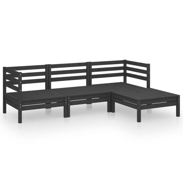 vidaXL 4 Piece Garden Lounge Set Solid Pinewood Black