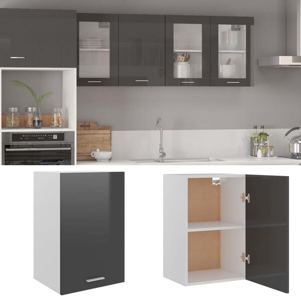 vidaXL Hanging Cabinet Lyon High Gloss Grey 39.5x31x60 cm Engineered Wood