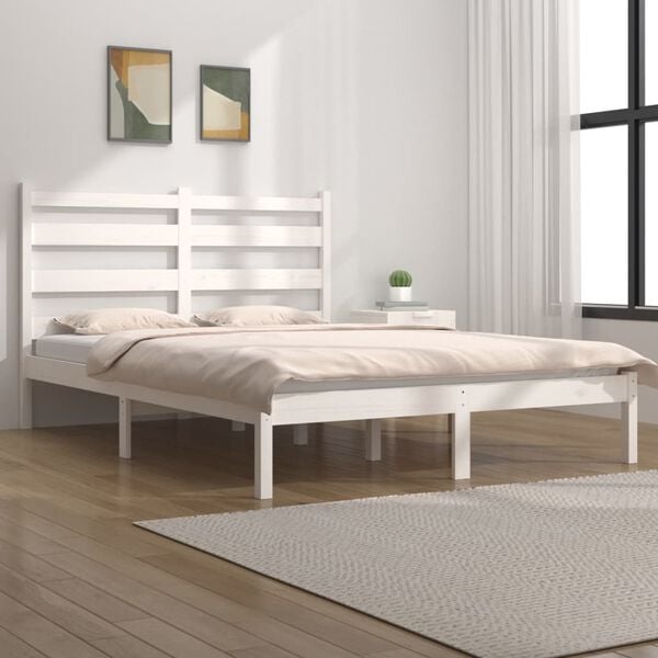 vidaXL Bed Frame without Mattress White Solid Wood 120x200 cm (810013+818411)