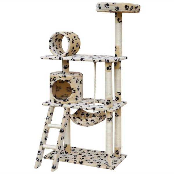 vidaXL Cat Tree Beige with paw prints 83 x 72 x 140 cm Wood