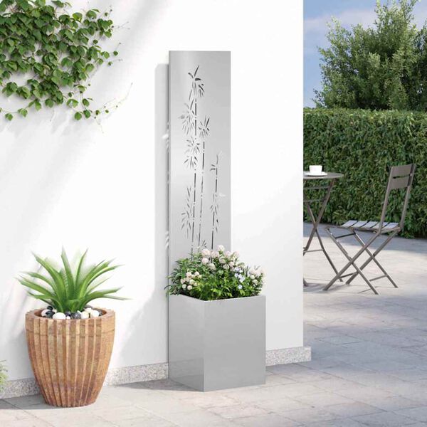 vidaXL Garden Privacy Screen Floral Sliver 32 x 140 cm Stainless steel