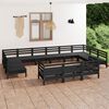 vidaXL 13 Piece Garden Lounge Set Black Solid Wood Pine