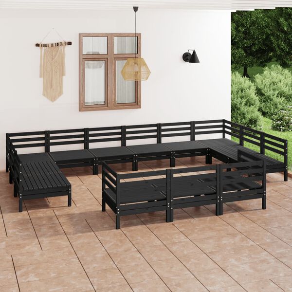 vidaXL 13 Piece Garden Lounge Set Black Solid Wood Pine