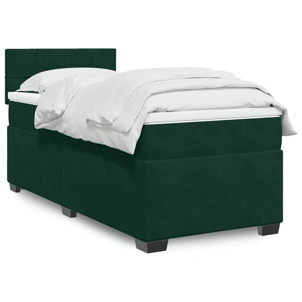vidaXL Box Spring Bed with Mattress Dark Green 90x200 cm Velvet