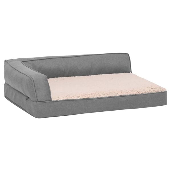 vidaXL Ergonomic Dog Bed Mattress 90x64 cm Linen Look Fleece Grey