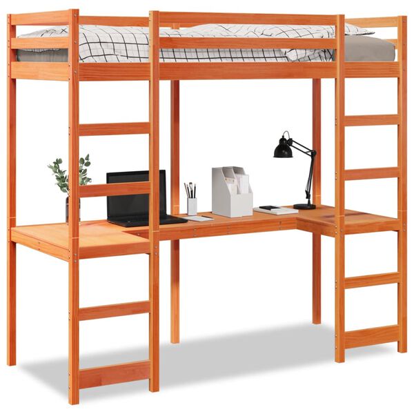 vidaXL Loft Bed Frame without Mattress Wax Brown 80x200 cm Solid Wood Pine