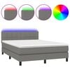 vidaXL Box Spring Bed with Mattress&LED Dark Grey 140x190cm Fabric