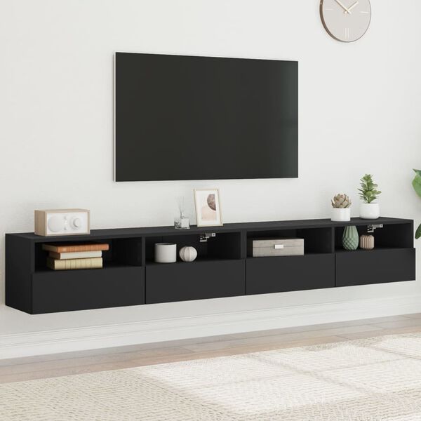 vidaXL TV Wall Cabinets 2 pcs Black 100x30x30 cm Engineered Wood