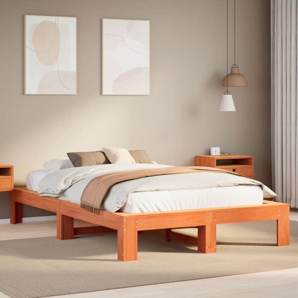vidaXL Bed Frame without Mattress Wax Brown 135x190 cm Double Solid Wood Pine
