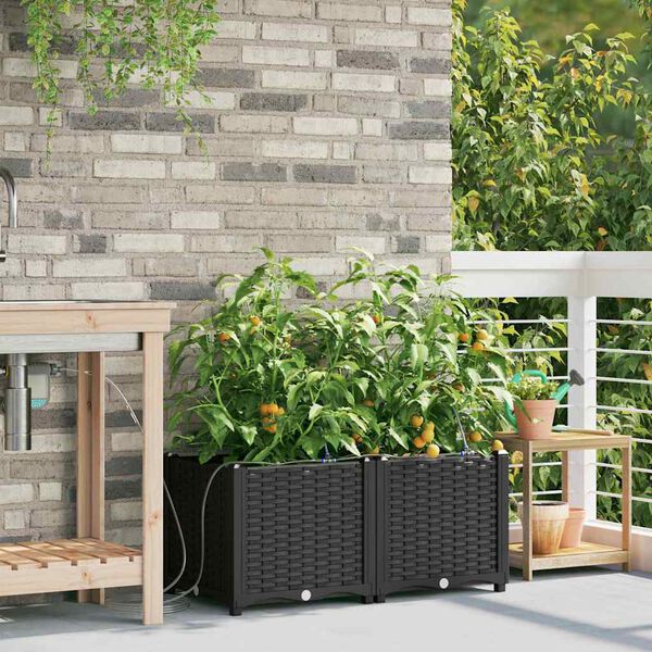vidaXL Garden Planter 2 pcs Black Steel