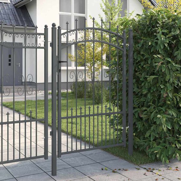 vidaXL Fence Gate with Spear Top Black 103x150 cm Powder-coated Steel