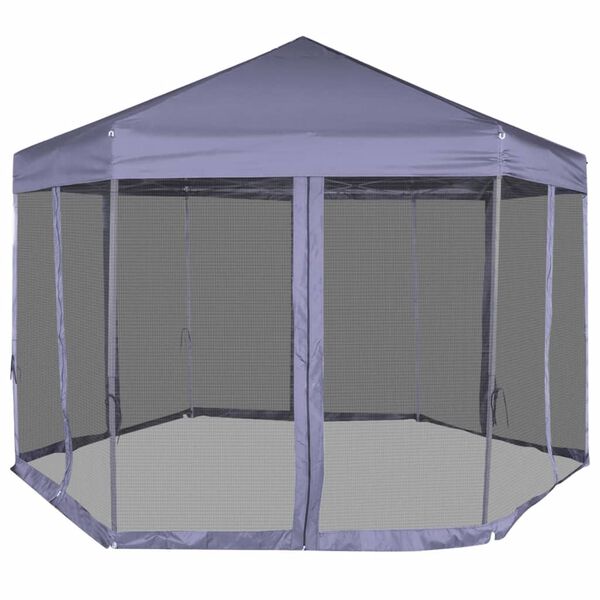 vidaXL Hexagonal Pop-Up Marquee with 6 Sidewalls Dark Blue 3.6x3.1 m