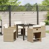 vidaXL Garden Dining Set with Cushion 5 pcs Beige Poly Rattan