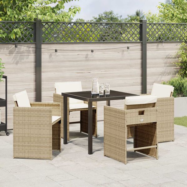 vidaXL Garden Dining Set with Cushion 5 pcs Beige Poly Rattan
