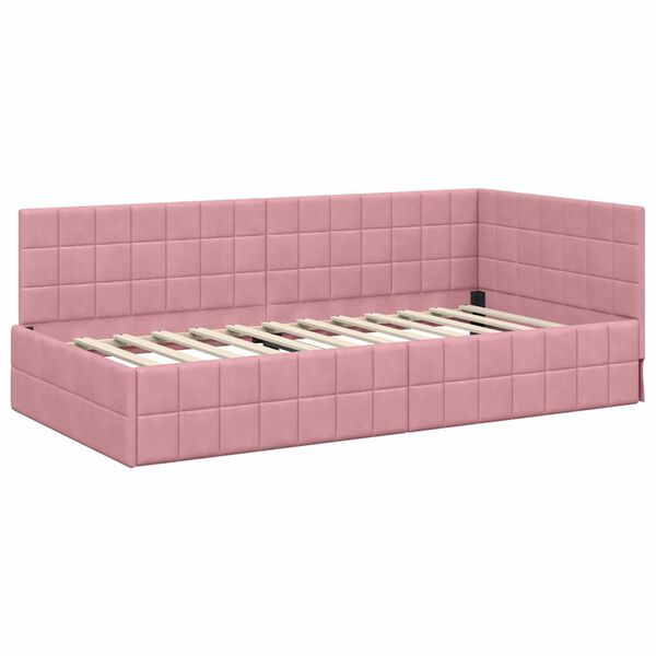 vidaXL Corner Bed Frame with Headboard Pink 100 cm x 200 cm Velvet