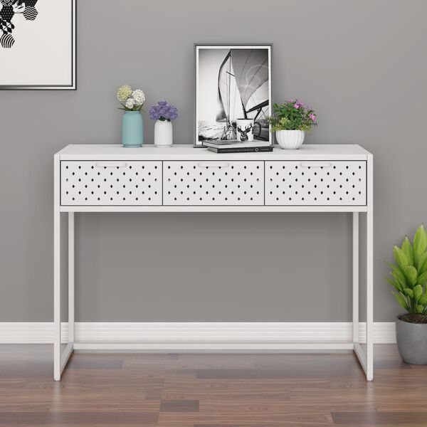 vidaXL Console Table White 106x35x75 cm Steel