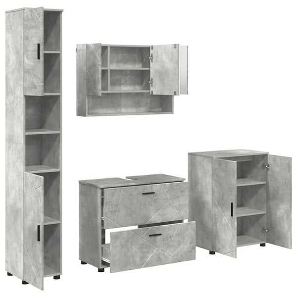 vidaXL Bathroom Furniture Set 4 pcs Concrete grey Engineered wood