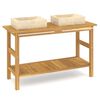 vidaXL Bathroom Vanity Cabinet with Cream Marble Sinks Solid Wood Teak