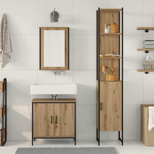 vidaXL Bathroom Furniture Set with Shelf 3 pcs Brown Engineered wood
