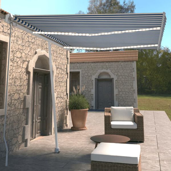 vidaXL Manual Retractable Awning with LED 350x250 cm Blue and White