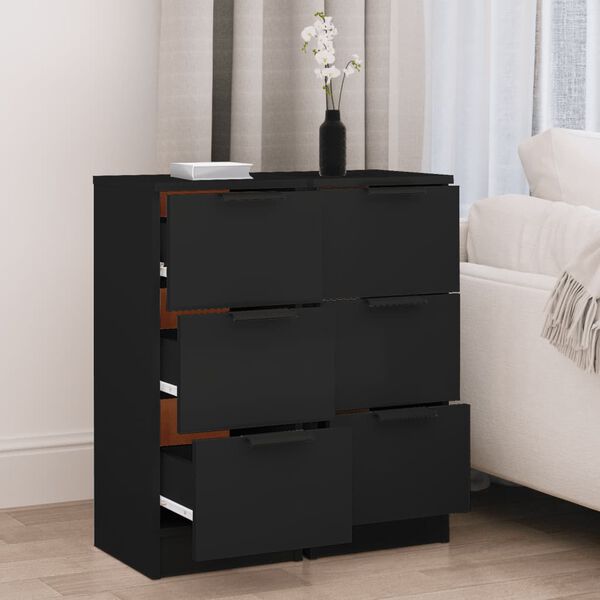 vidaXL Sideboards 2 pcs Black 30x30x70 cm Engineered Wood