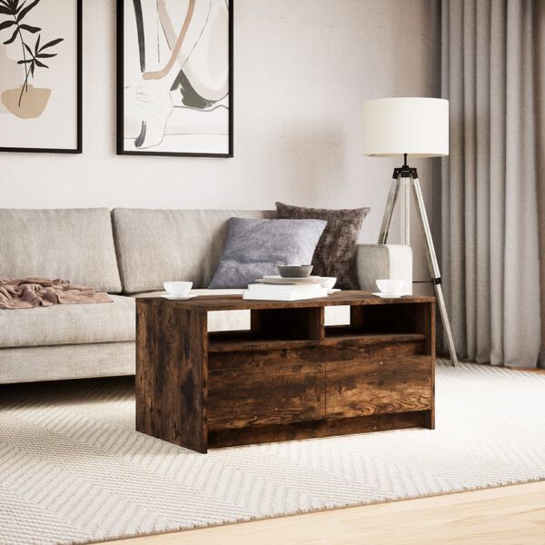 vidaXL Coffee Table with LED Lights Smoked Oak Engineered Wood