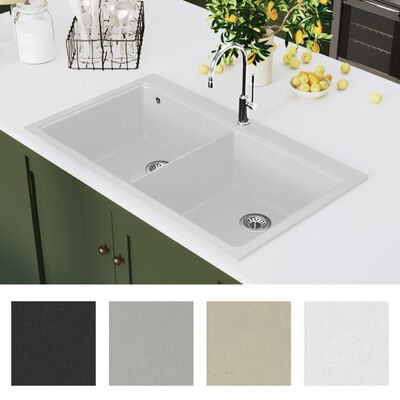 Overmount Kitchen Sink Double Basin Granite Cream White