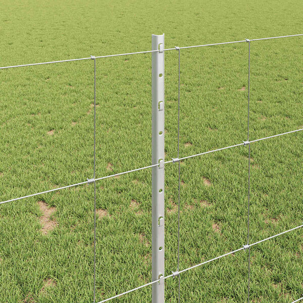 vidaXL Fence with Post Silver 1 x 50 m Steel