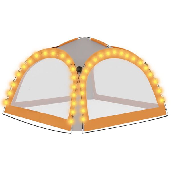 vidaXL Party Tent with LED and 4 Sidewalls 3.6x3.6x2.3 m Grey&Orange