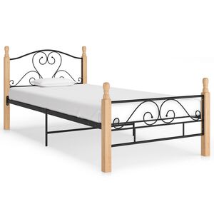 vidaXL Bed Frame | Black and natural | Powder-coated metal, solid oak wood