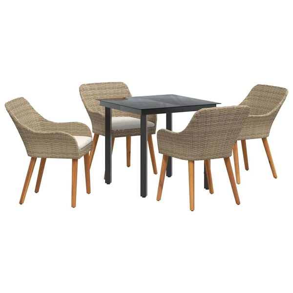vidaXL Garden Dining Set with Cushion 5 pcs Beige Poly Rattan