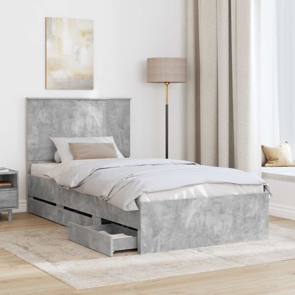 vidaXL Bed Frame with Drawer Concrete Grey 100 x 200 cm Engineer Wood