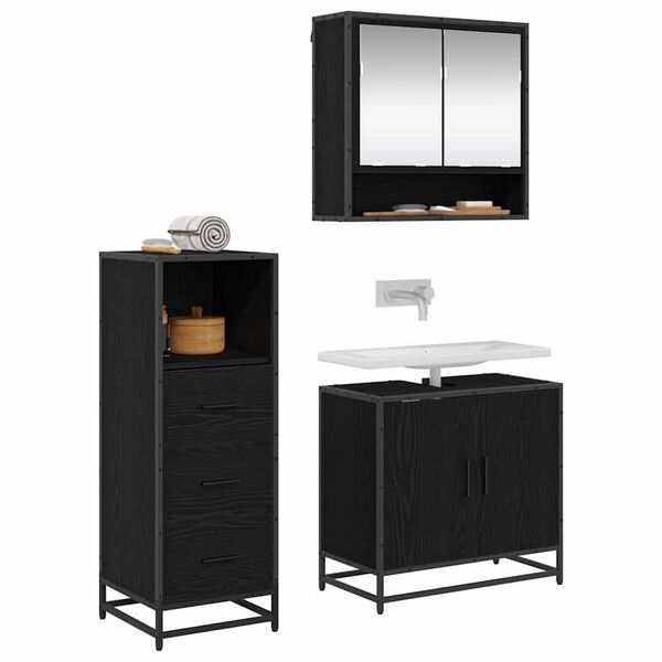 vidaXL Bathroom Furniture Set 3 pcs Black oak Engineered wood