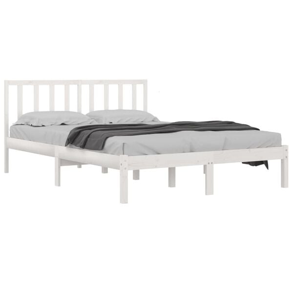 vidaXL Bed Frame without Mattress White Solid Wood Pine 120x190 cm Small Double