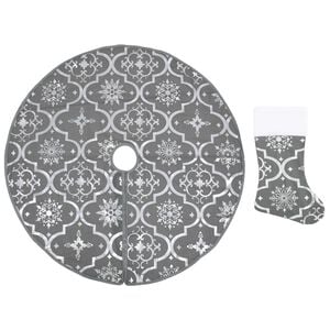 vidaXL Luxury Christmas Tree Skirt with Sock Grey 150 cm Fabric