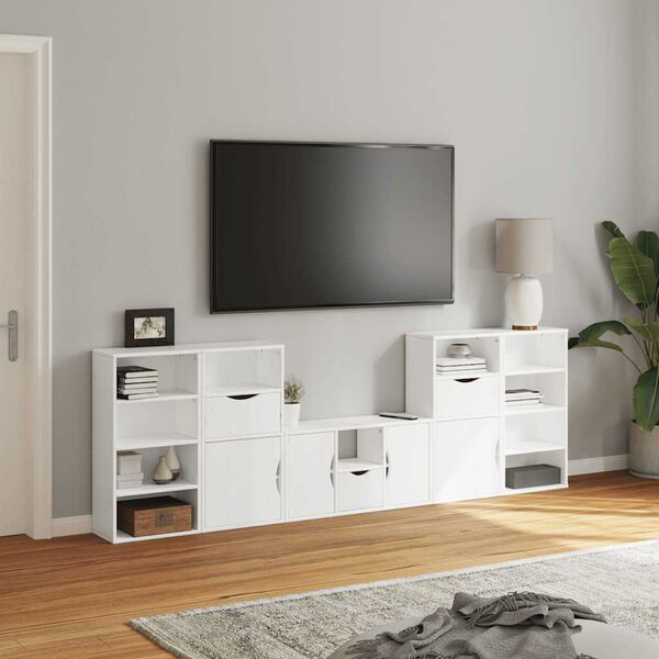 vidaXL 5 Piece TV Units with Storage ODDA White Solid Wood Pine