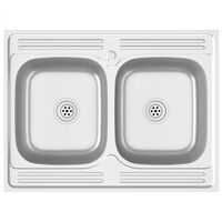 vidaXL Kitchen Sink with Double Basins Silver 800x600x155 mm Stainless Steel
