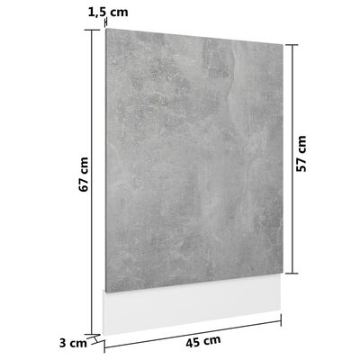 vidaXL Dishwasher Panel Concrete Grey 45x3x67 cm Engineered Wood