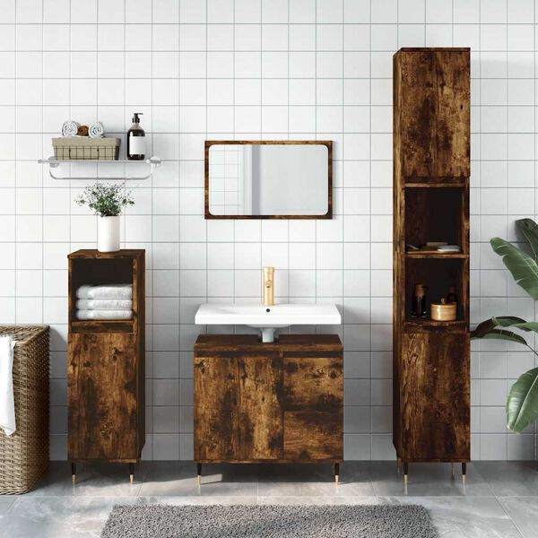 vidaXL Bathroom Cabinet Smoked Oak 65x33x60 cm Engineered Wood