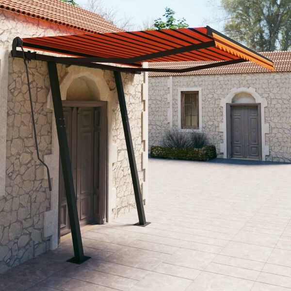 vidaXL Manual Retractable Awning with Posts 3x2.5 m Orange and Brown