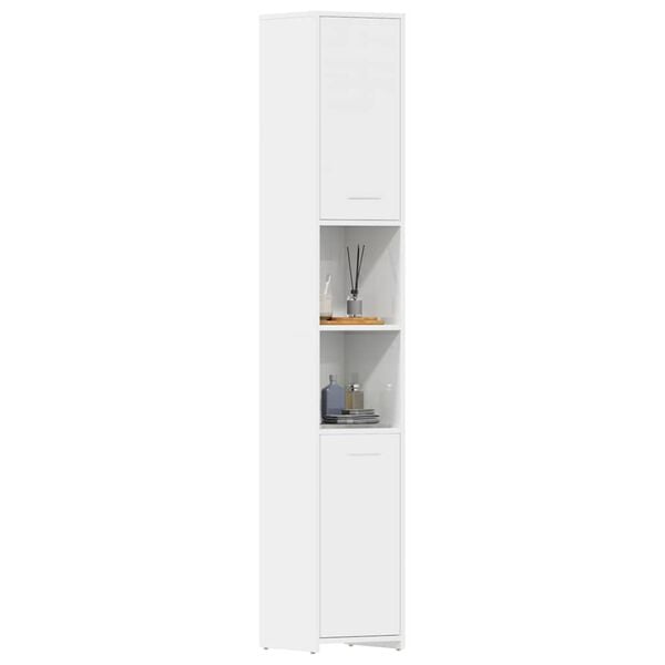 vidaXL Bathroom Cabinet High Gloss White 30x30x183.5 cm Engineered Wood