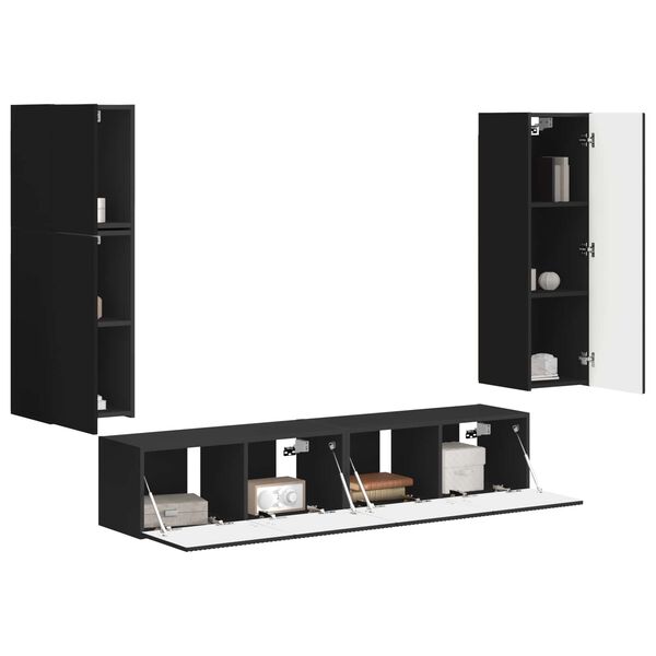 vidaXL TV Cabinet Set Wall-mounted 4 pcs Black Engineered Wood