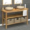 vidaXL Bathroom Vanity Cabinet with Cream Marble Sinks Solid Wood Teak